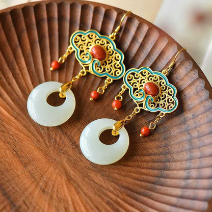 Detailed Forbidden City enamel work on Hetian jade - luxury earrings
