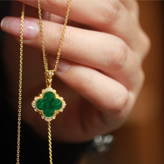 Natural Burmese Jadeite Four-Leaf Clover Pendant