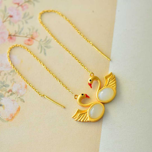 Ancient-style silver swan three-piece jewelry set - complete collection