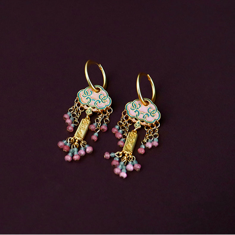 Chinese ancient retro colorful oil drop earrings - jewelryweilin