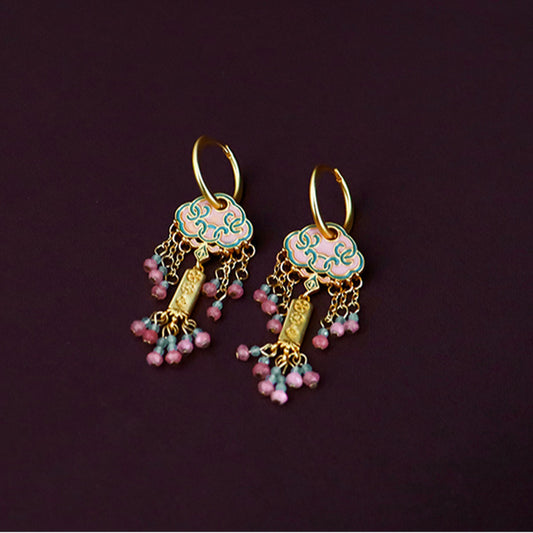 Chinese ancient retro colorful oil drop earrings - jewelryweilin