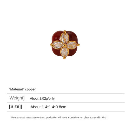 Elegant and noble retro four-leaf clover zircon red oil drop earrings - jewelryweilin