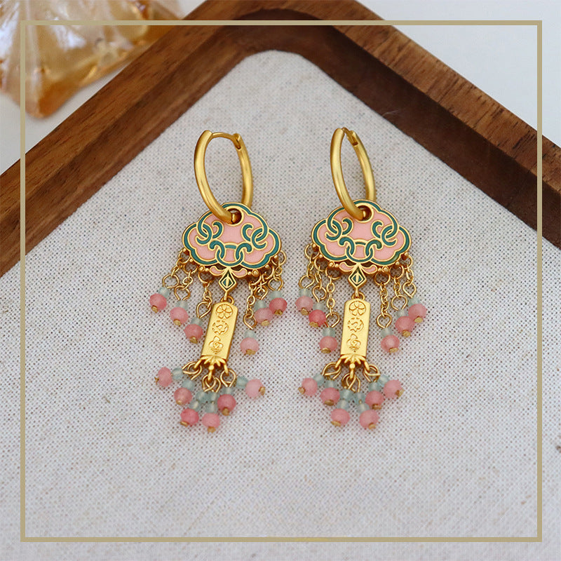 Chinese ancient retro colorful oil drop earrings - jewelryweilin