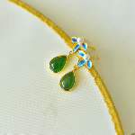 925 Silver Inlaid Hetian Green Nephrite "Orchid & Ruyi" Teardrop Earrings