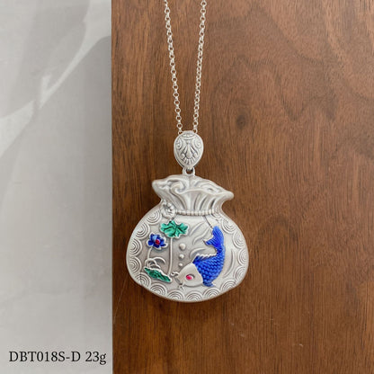 Blue carp lucky bag sterling silver pendant - jewelry - weilin.com