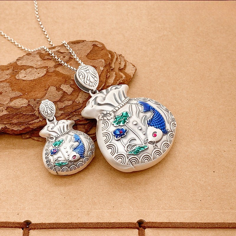 Blue carp lucky bag sterling silver pendant - jewelry - weilin.com