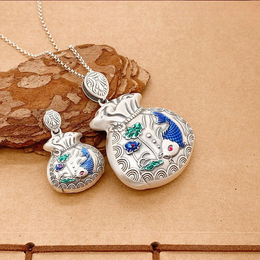 Blue carp lucky bag sterling silver pendant - jewelry - weilin.com