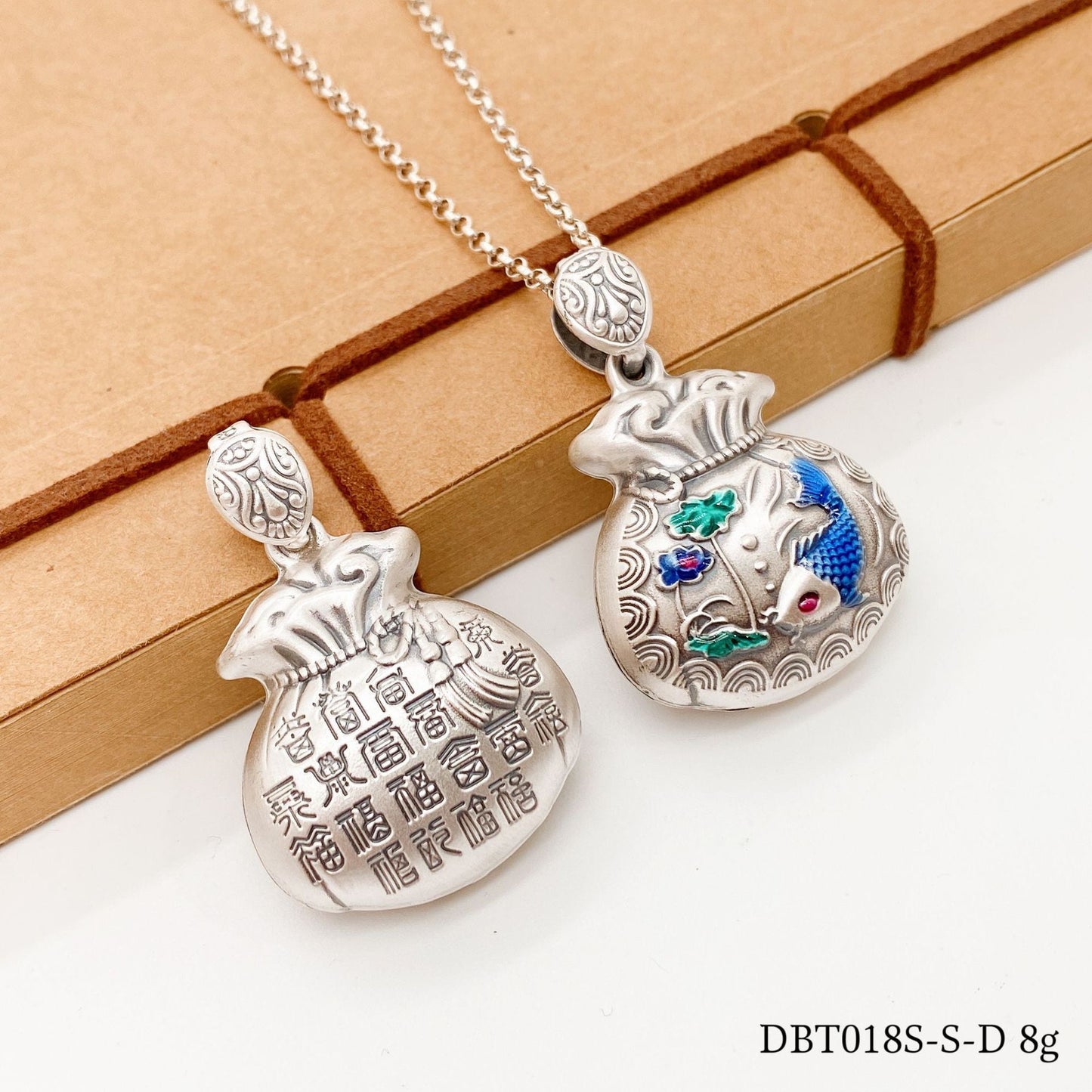 Blue carp lucky bag sterling silver pendant - jewelry - weilin.com