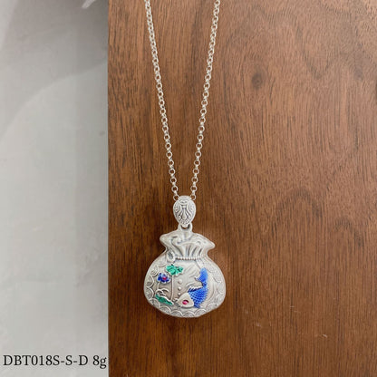Blue carp lucky bag sterling silver pendant - jewelry - weilin.com