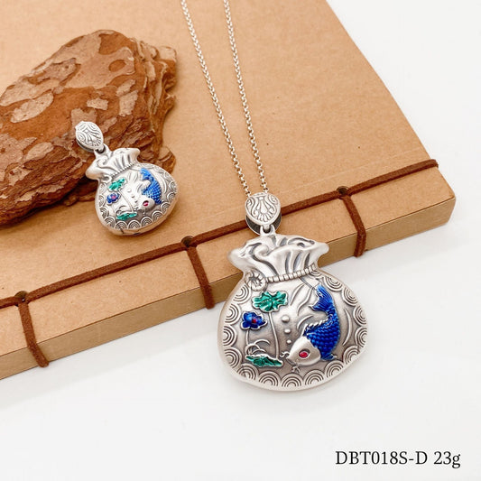 Blue carp lucky bag sterling silver pendant - jewelry - weilin.com