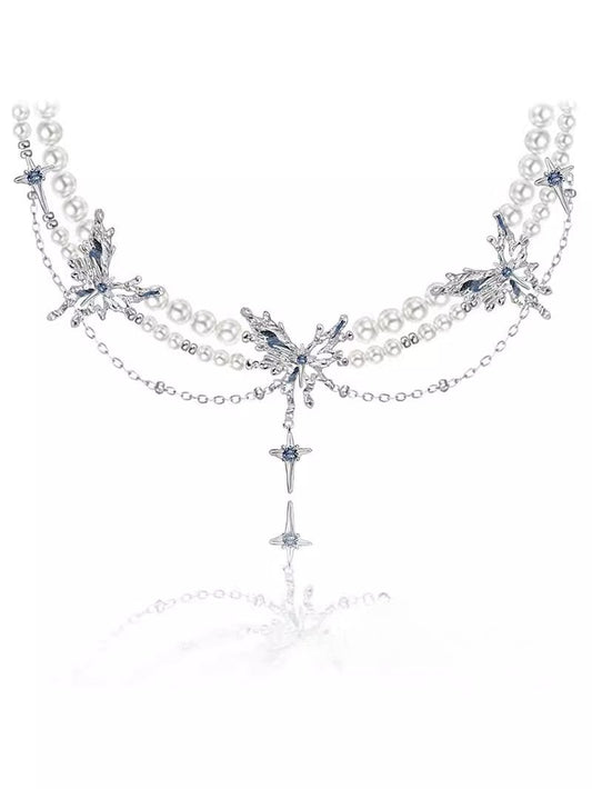 Blue pearl butterfly long pendant necklace - jewelry - weilin.com