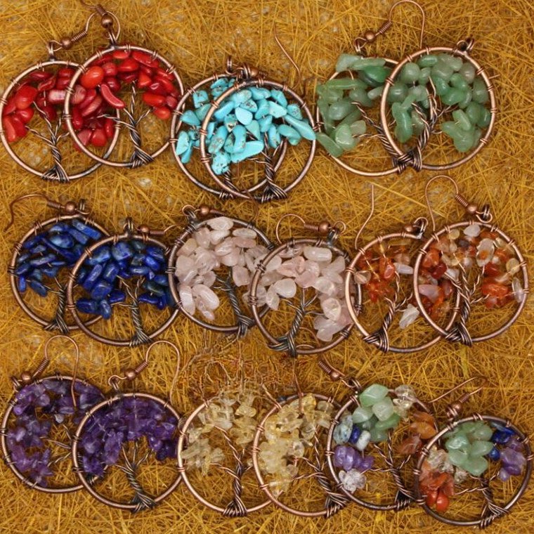 Bronze Wire Wrap Tree Earrings - jewelry - weilin.com