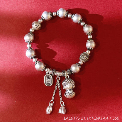 Buddha Pendant Sterling Silver Beaded Bracelet - jewelry - weilin.com