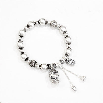 Buddha Pendant Sterling Silver Beaded Bracelet - jewelry - weilin.com