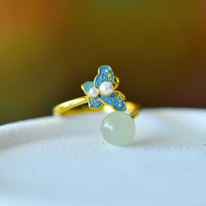 Hetian jade cabochon earrings and necklace set with vibrant plum blossom design