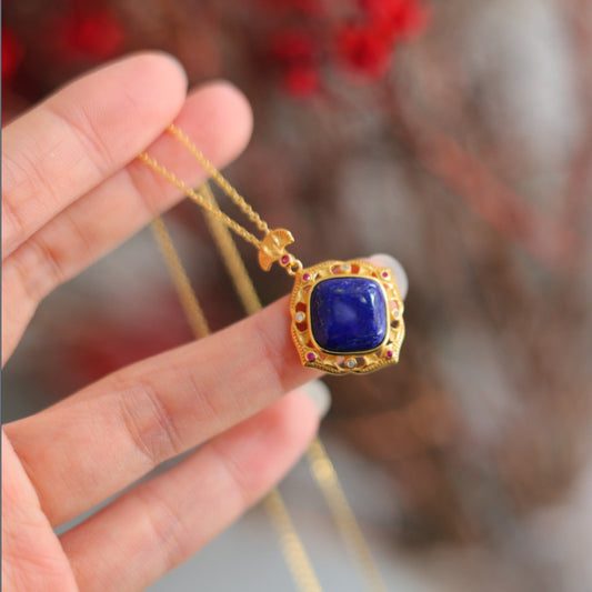 Natural Lapis Lazuli Square Tablet Pendant