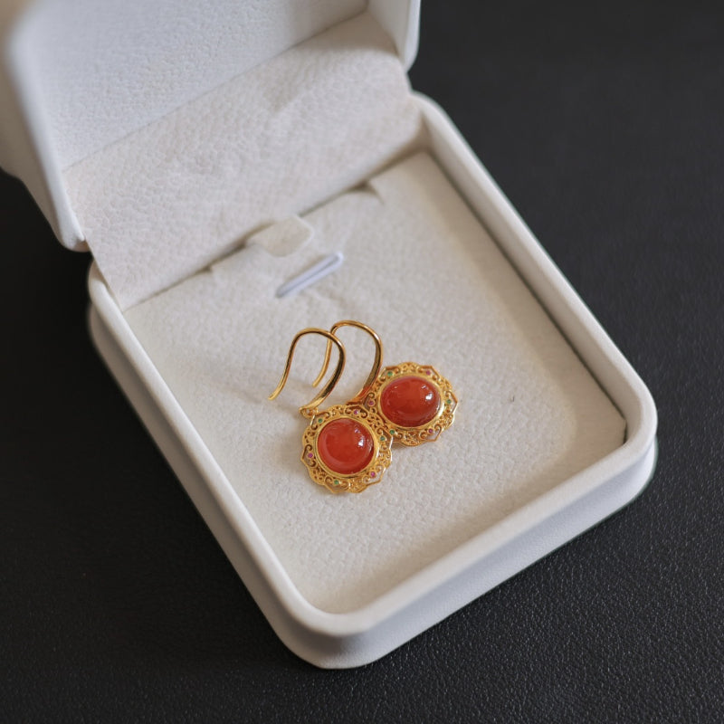 Natural Baoshan Southern Red Agate Earrings