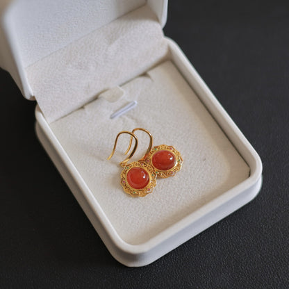 Natural Baoshan Southern Red Agate Earrings
