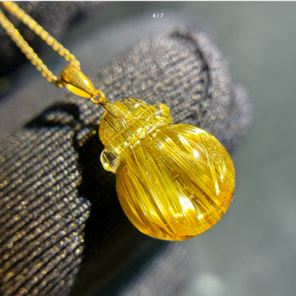 Natural Titanium Rutilated Quartz Money Bag Pendant