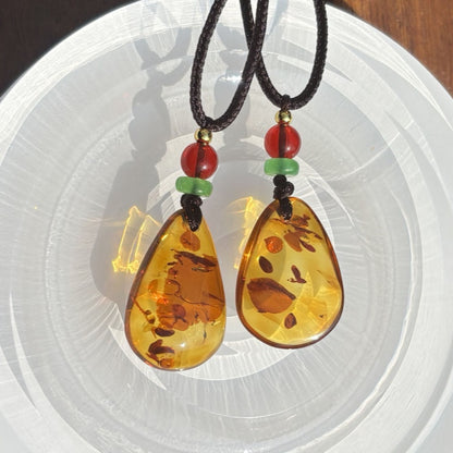 Flower amber drop pendant