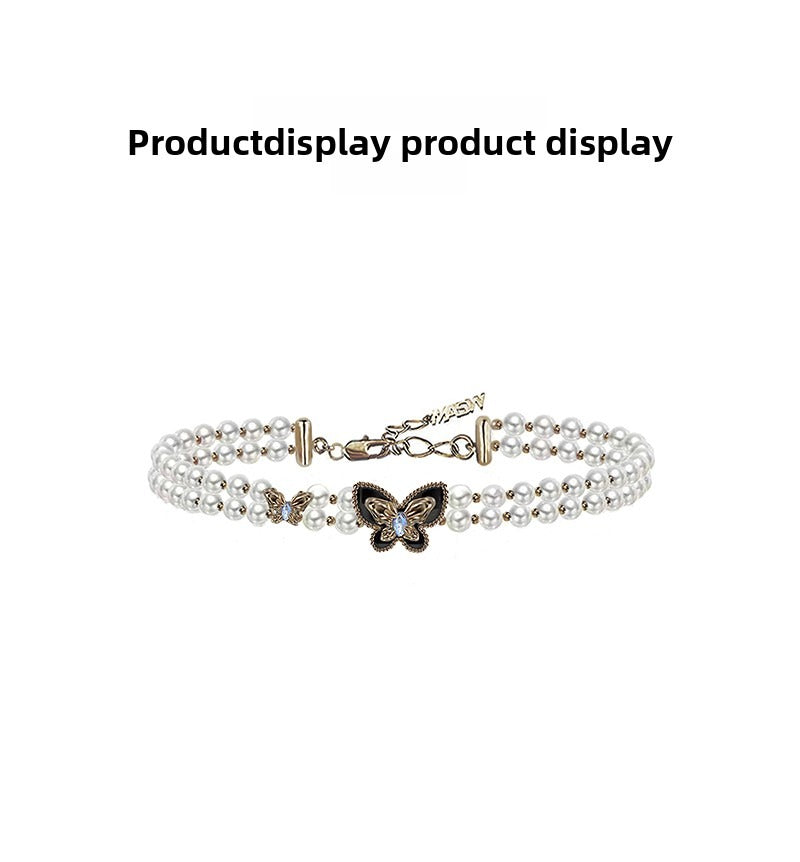 Retro pearl butterfly necklace