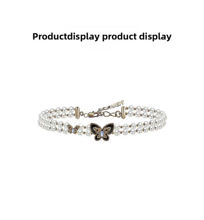 Retro pearl butterfly necklace
