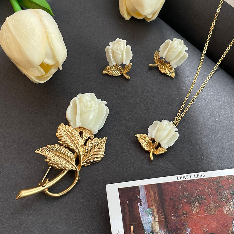 Elegant tulip flower silver needle earrings ladies necklace - jewelryweilin