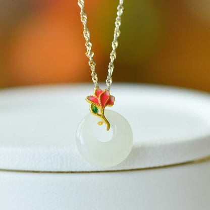 925 Silver Inlaid Hetian Nephrite "Blossoming Brocade" Princess Clasp Pendant