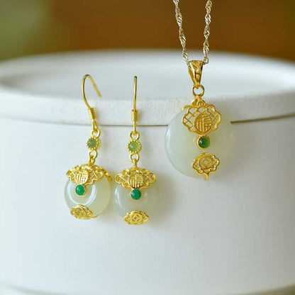 925 silver Hetian nephrite Peace and Smoothness jewelry set - complete collection
