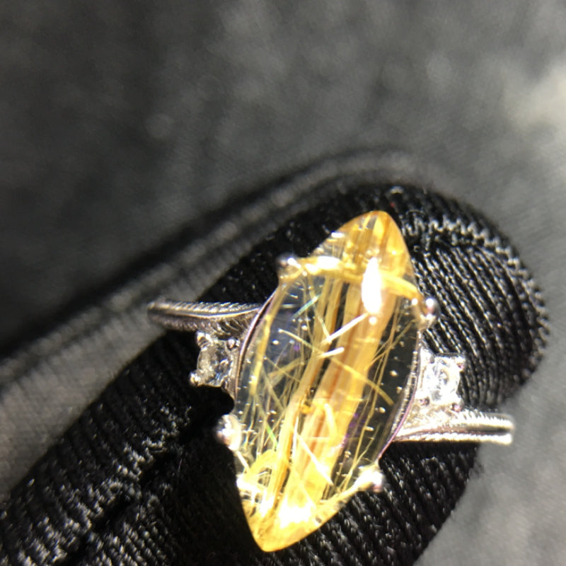 Natural Titanium Rutilated Quartz Marquise Ring