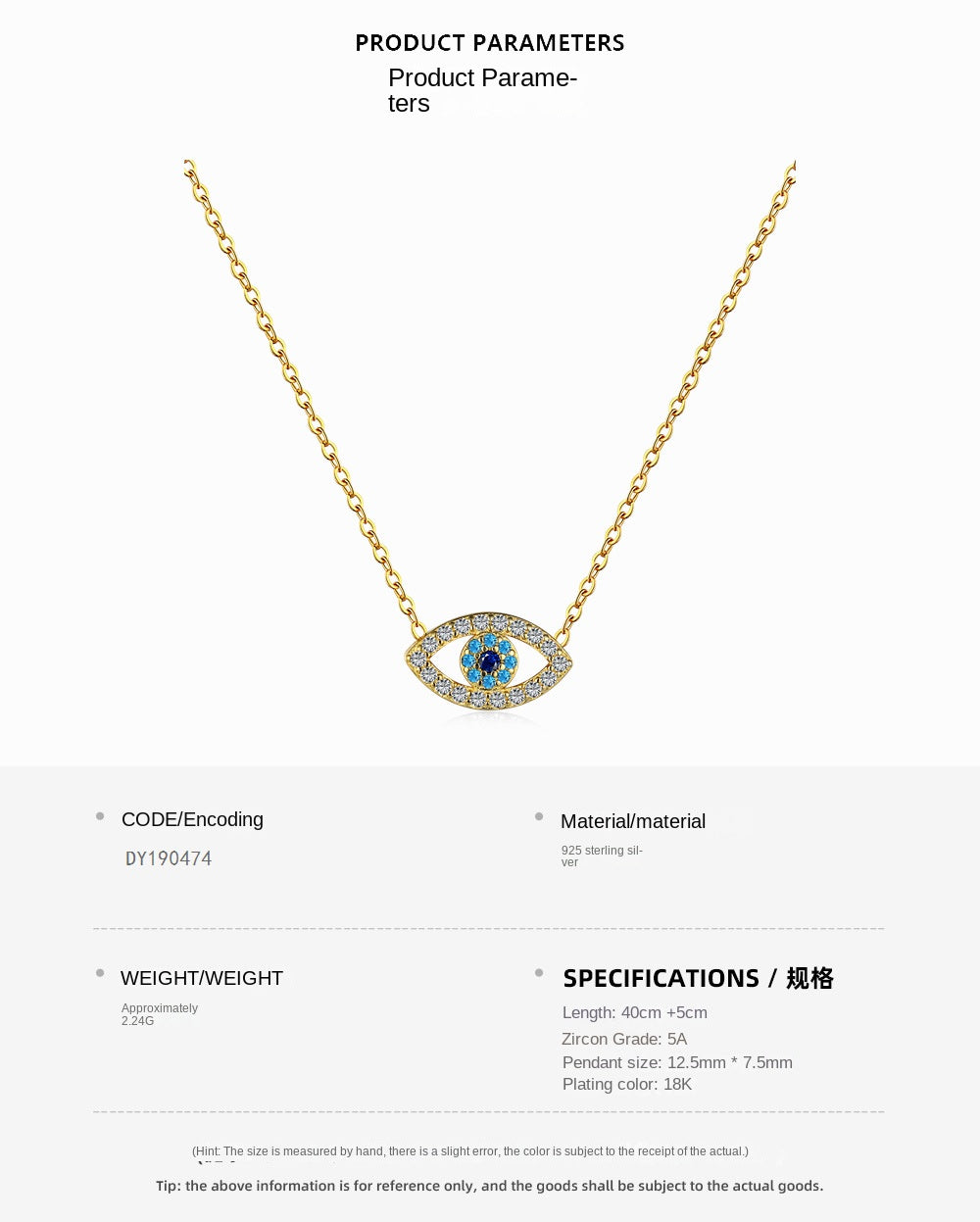 Fashion personality zircon devil eye pendant necklace - jewelryweilin