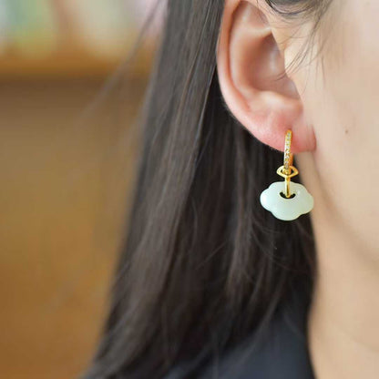 925 Silver Inlaid Nephrite "Everything Goes as You Wish" Earrings