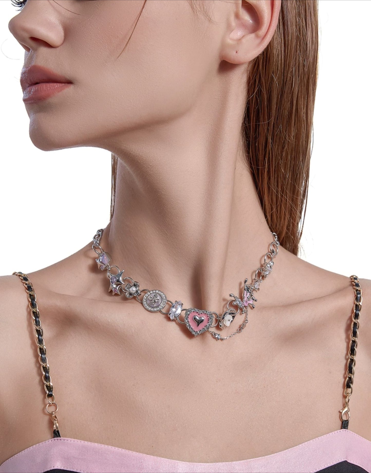 Love pink heart necklace