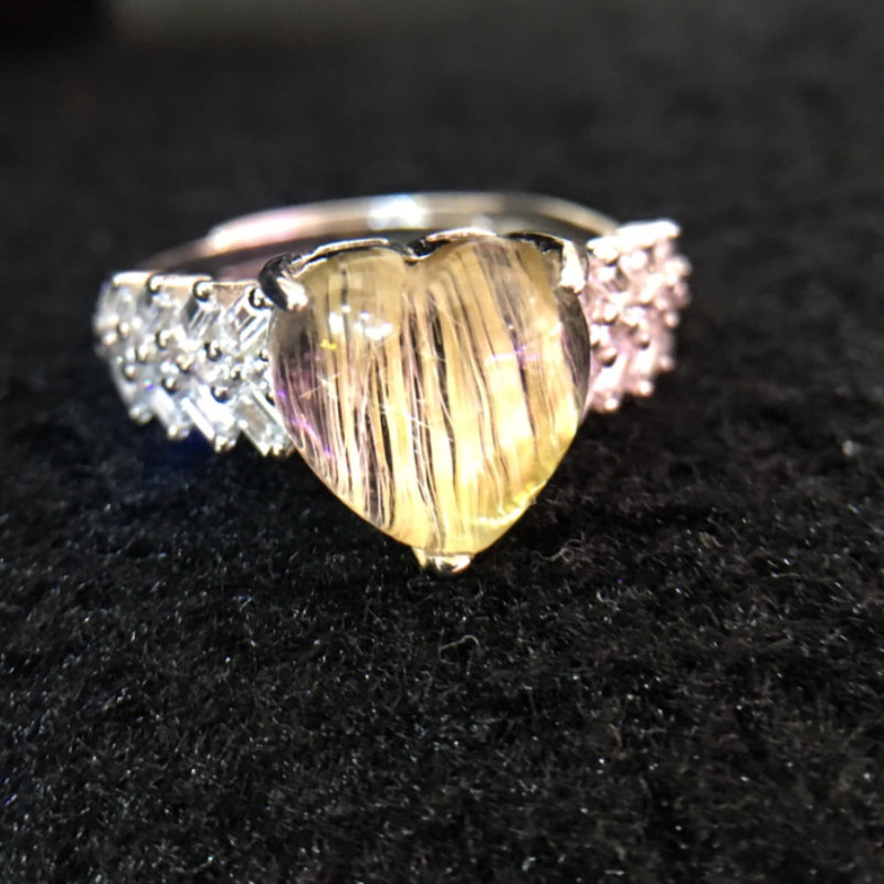 Natural Golden Rutilated Quartz · Titanium Crystal Heart Ring