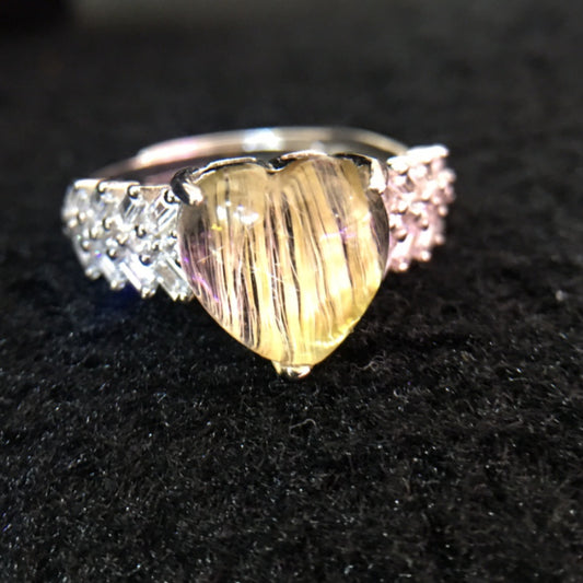 Natural Golden Rutilated Quartz · Titanium Crystal Heart Ring