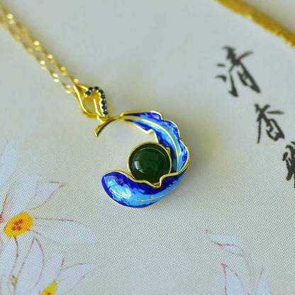 925 Silver Inlaid Hetian Jasper "Phoenix Tail" Pendant