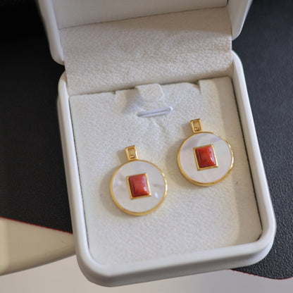 Natural Nanhong Agate & White Mother of Pearl Pendant