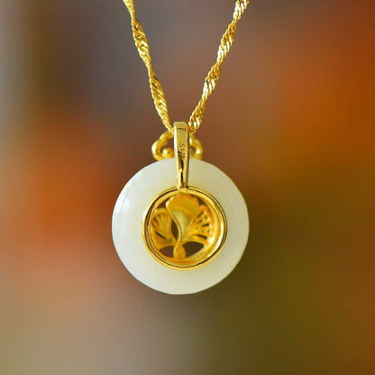 S925 Silver Inlaid Hetian Nephrite "Three Lifetimes of Apricot Blessings" Peace Buckle Pendant