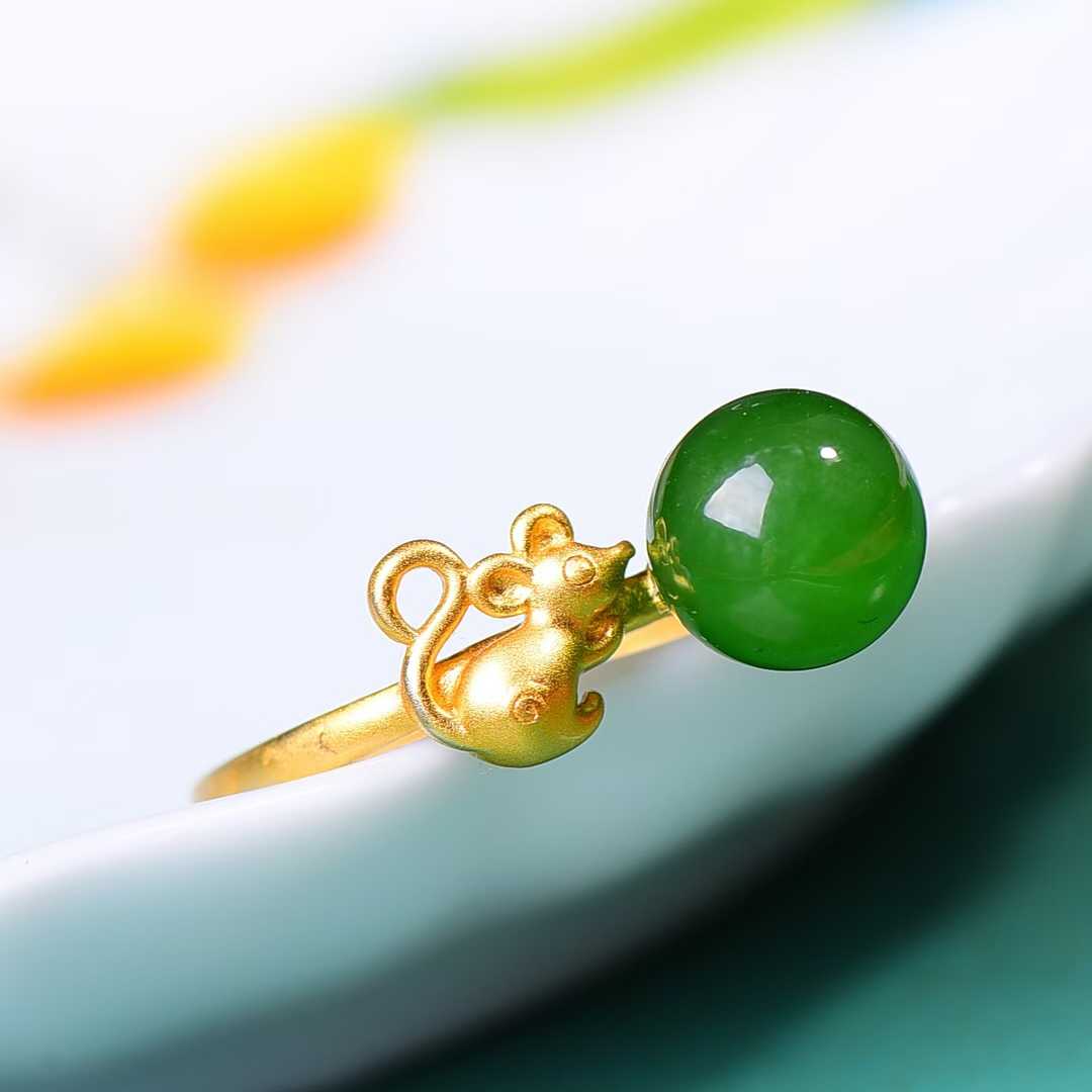 925 Silver Inlaid Nephrite Green Jade Cabochon Plain Silver Ring