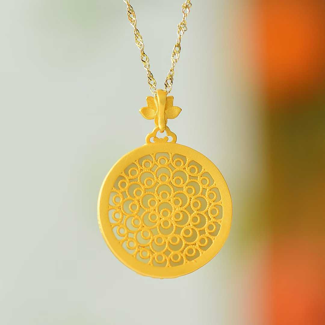 925 Silver Inlaid Hetian Nephrite Smoky Gray Cabochon "Lotus & Abundant Surplus" Pendant