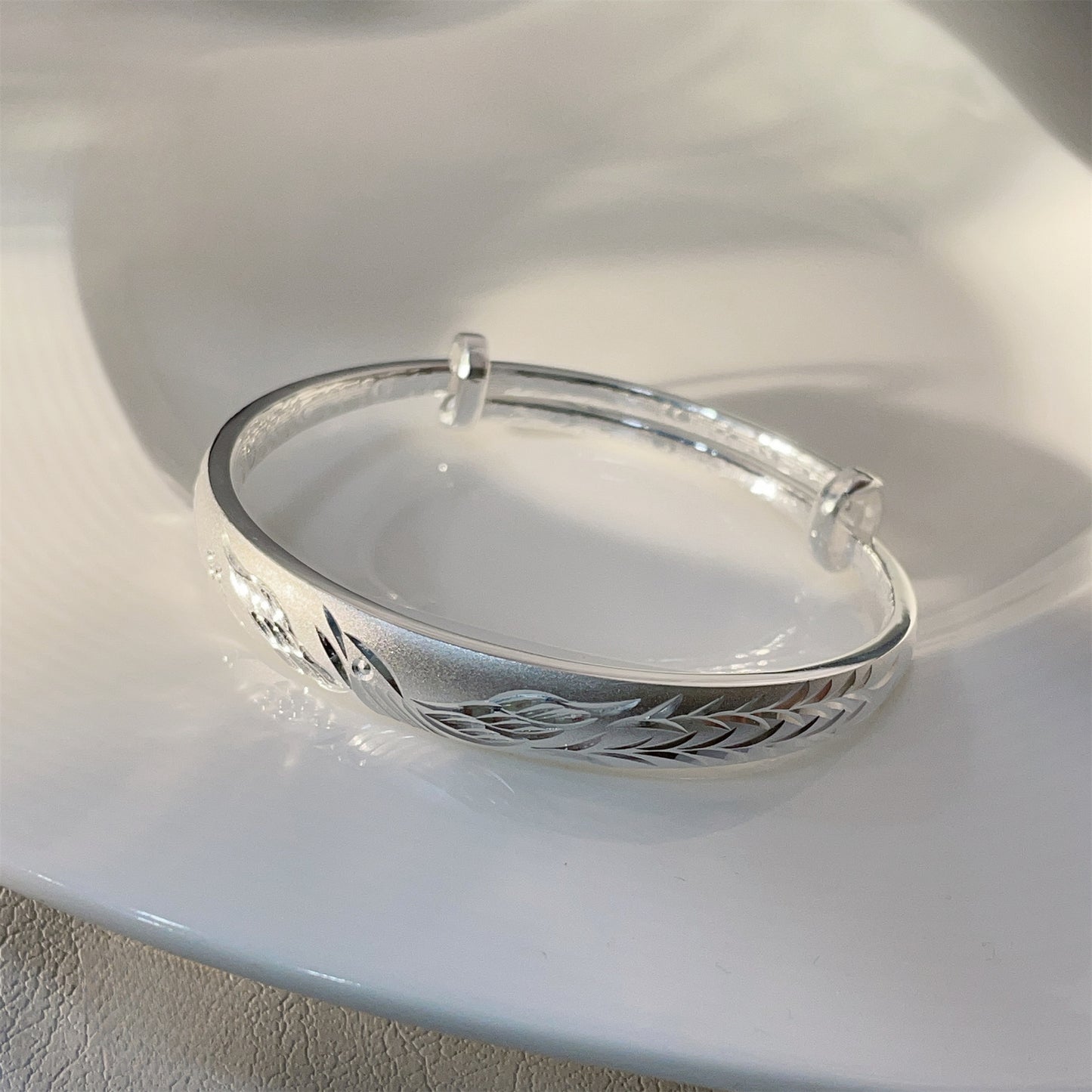 Fashionable Dragon and Phoenix Push-Pull Sterling Silver Bracelet