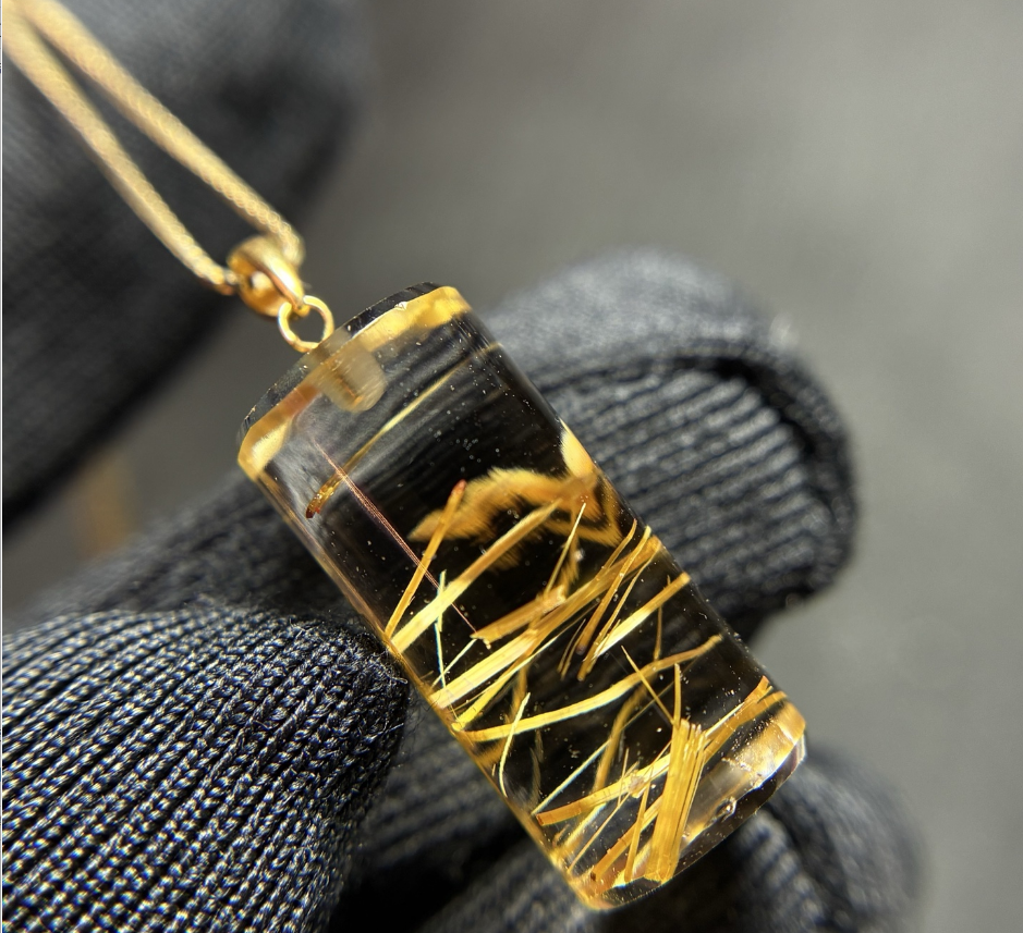 Natural Rutilated Quartz Cylinder Collarbone Necklace