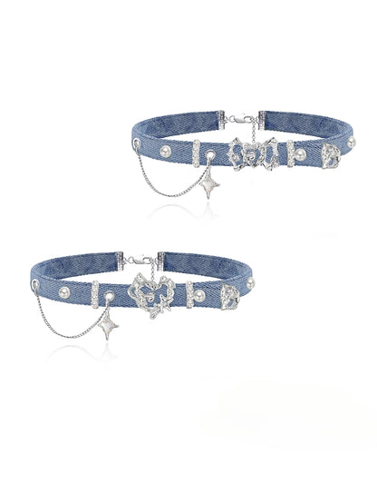 Choker Heart-shaped Denim Collar Chain Necklaces