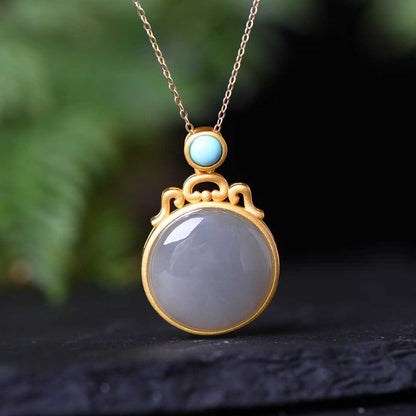 925 Silver Inlaid Hetian Nephrite "Smoky Gray & Thick Matte" Pendant