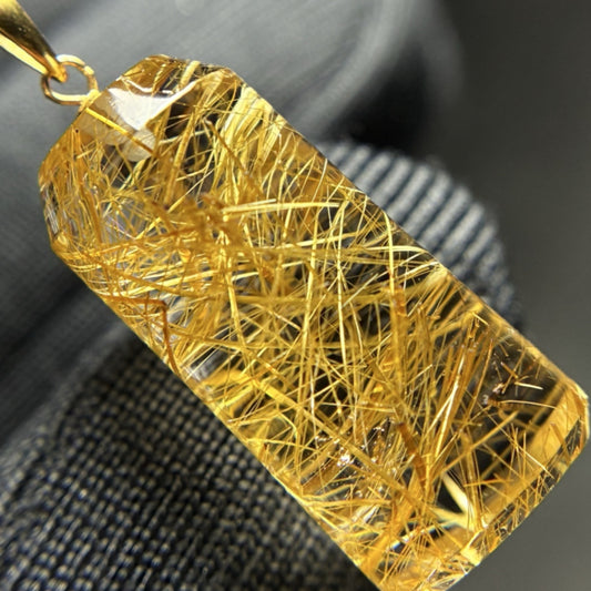 Natural Rutilated Quartz Cylindrical Collarbone Pendant