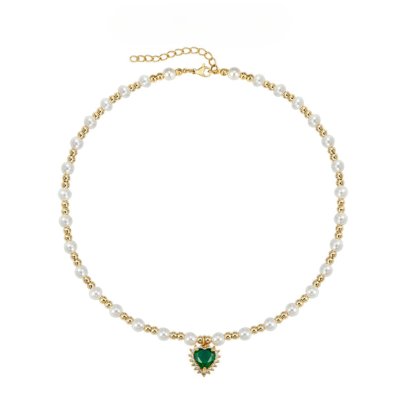 Hip-hop colored diamond heart necklace