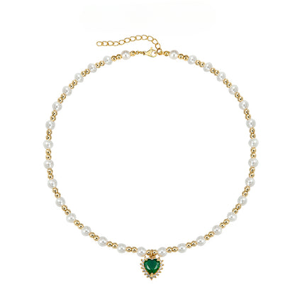 Hip-hop colored diamond heart necklace