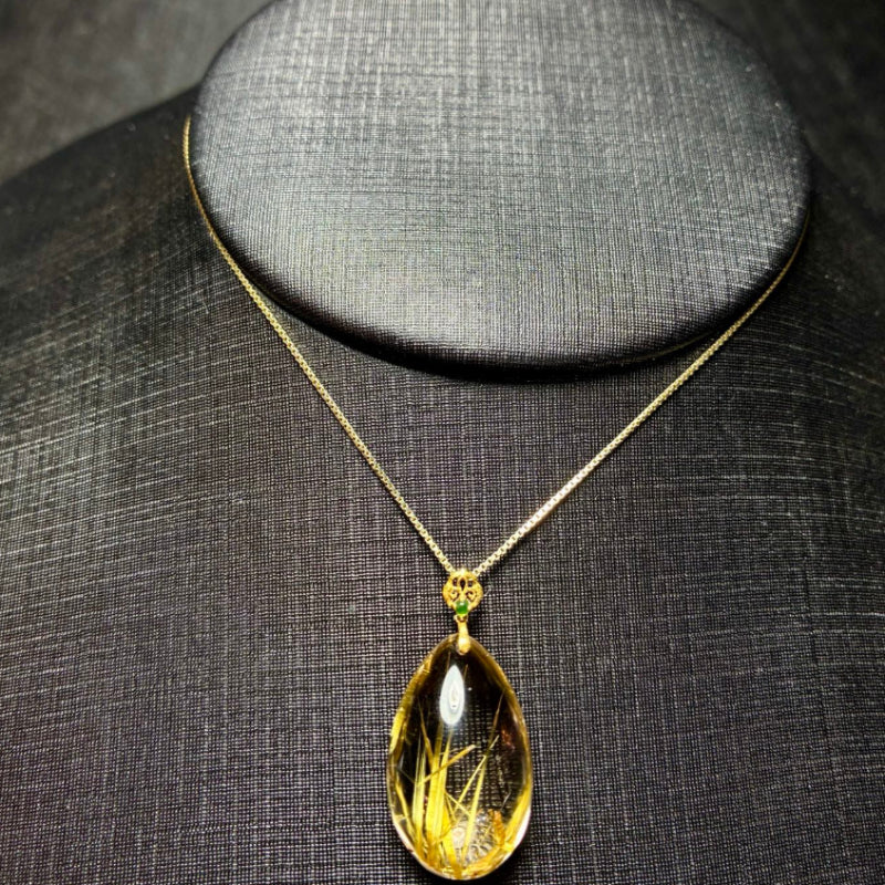 Natural Titanium Rutilated Quartz Teardrop Pendant