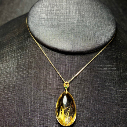 Natural Titanium Rutilated Quartz Teardrop Pendant