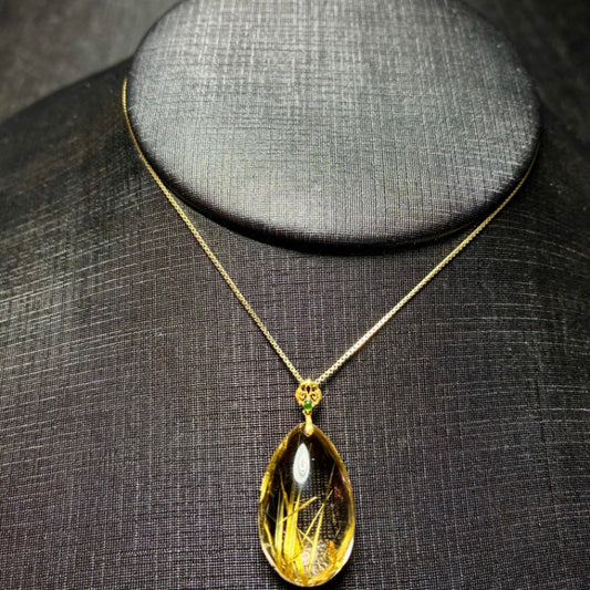Natural Titanium Rutilated Quartz Teardrop Pendant